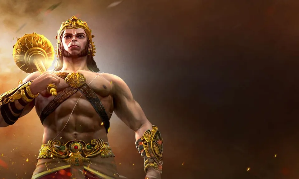 create a flying god hanuman, 8k, size of 1920x1080, colorfu