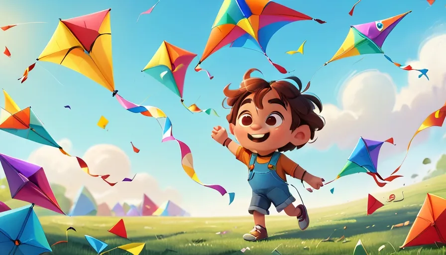 a girl is flying kites in a field