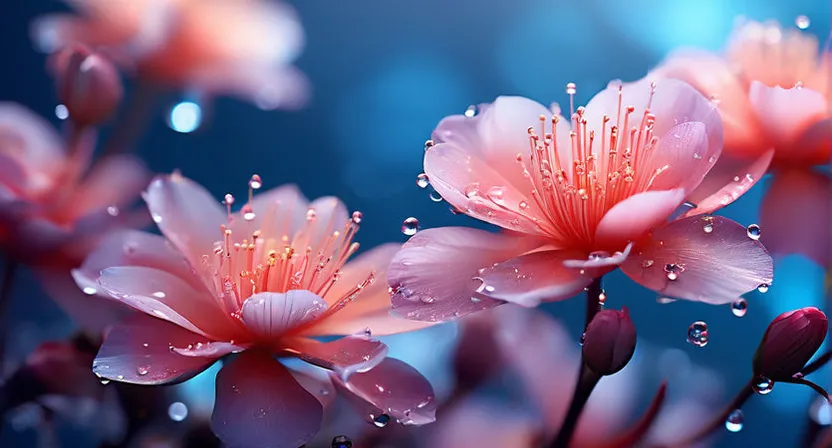 a bunch of pink flowers with water droplets on them