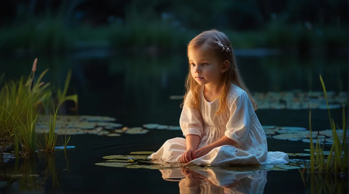 a little girl is sitting in the water