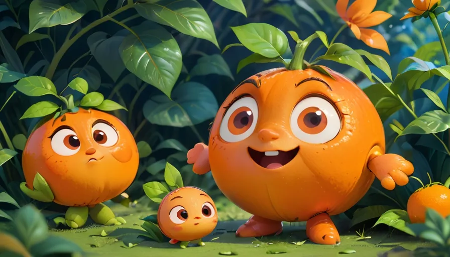 a group of oranges that are standing in the grass