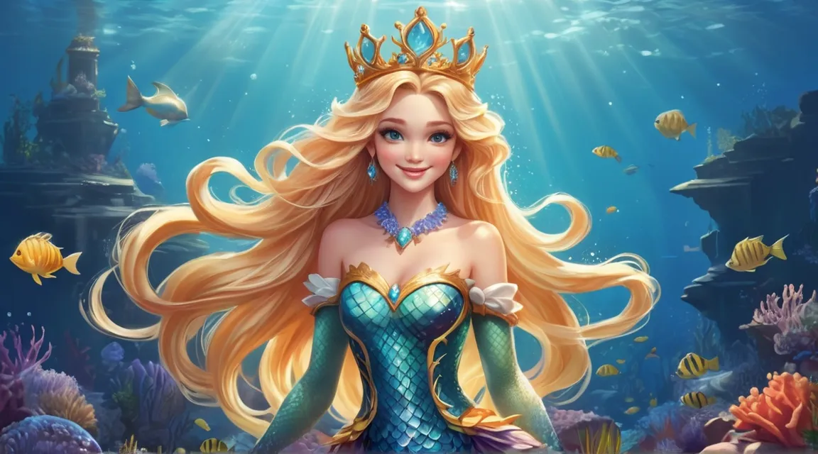 a beautiful blonde mermaid with a crown on her head