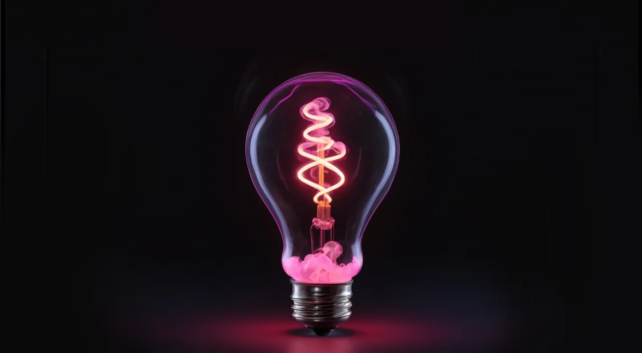 glowing a pink light bulb with a spiral fluids on it