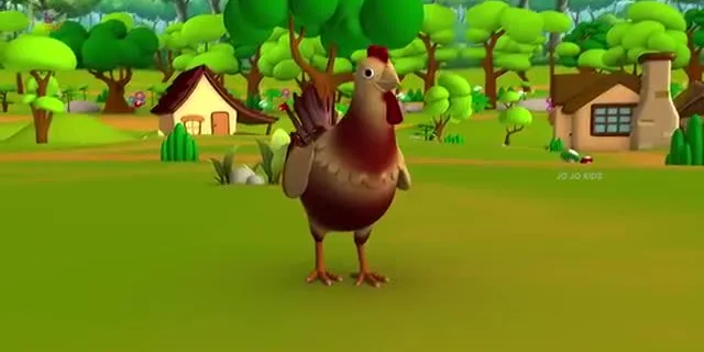 a cartoon picture of a chicken standing in a field