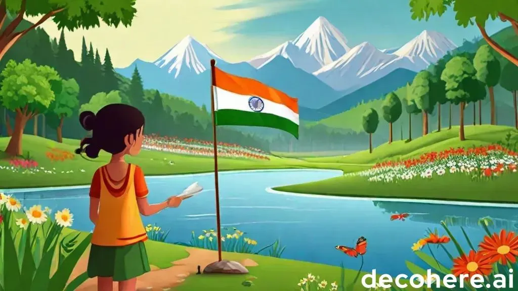 a girl holding a flag in front of a river