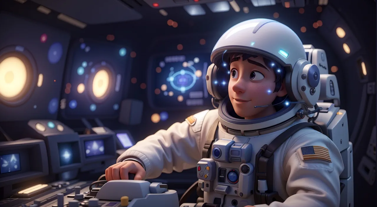 a man in a space suit sitting in a space station