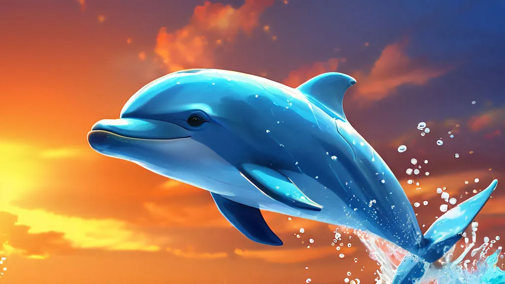 a cute dolphin jumping out of the water at sunset