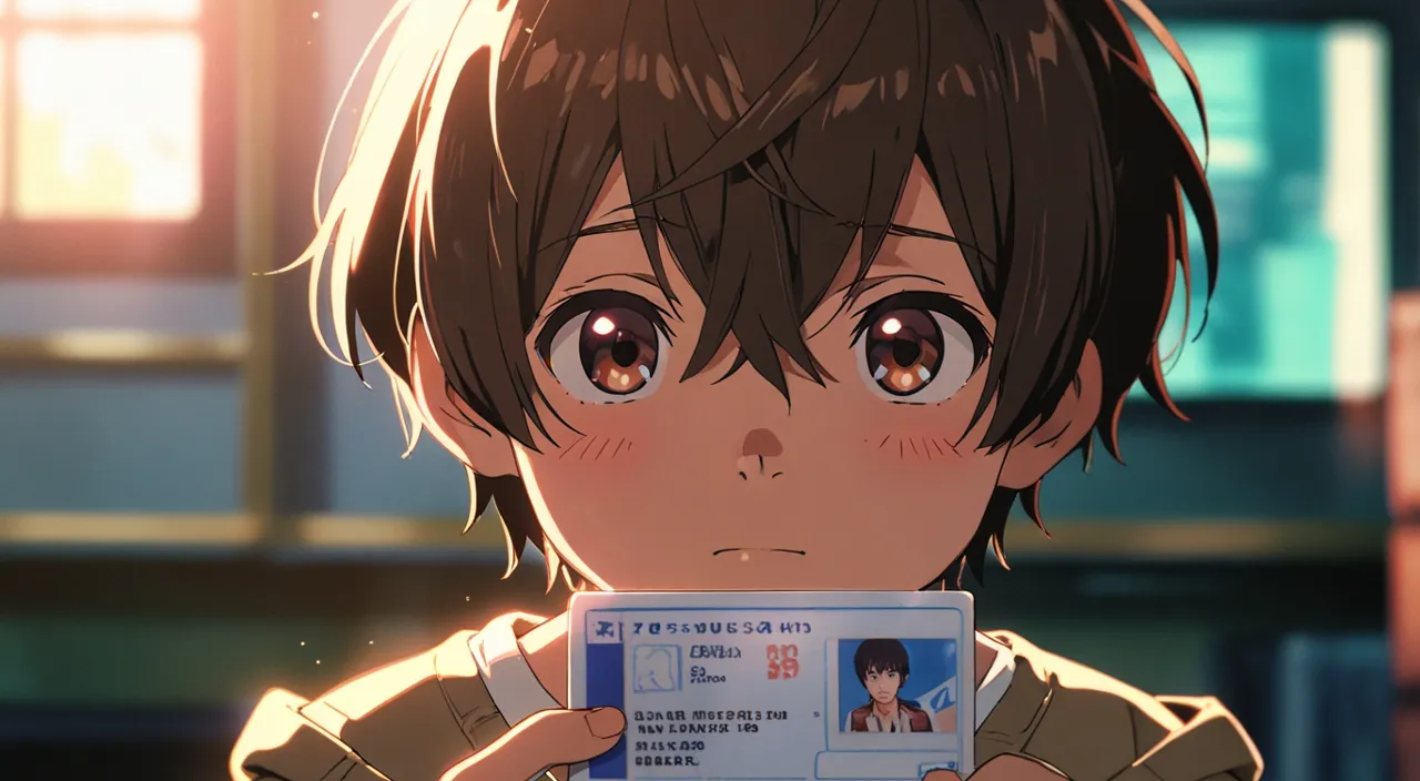 a child is holding in hand a id card 