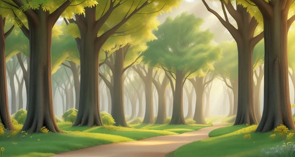 a painting of a path through a forest