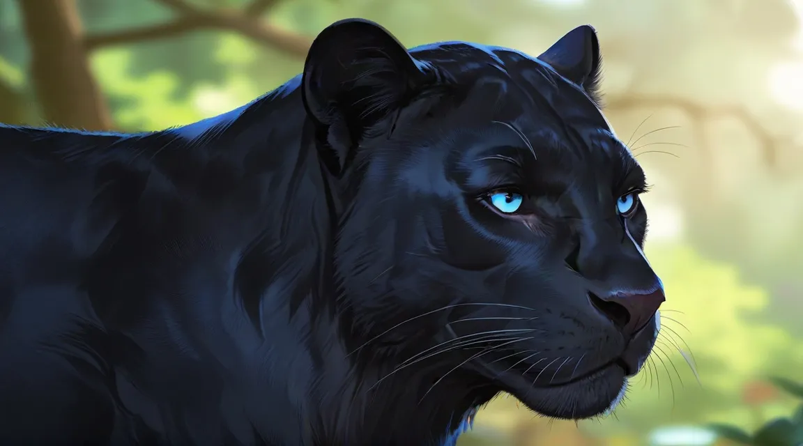 a close up of a black panther with blue eyes