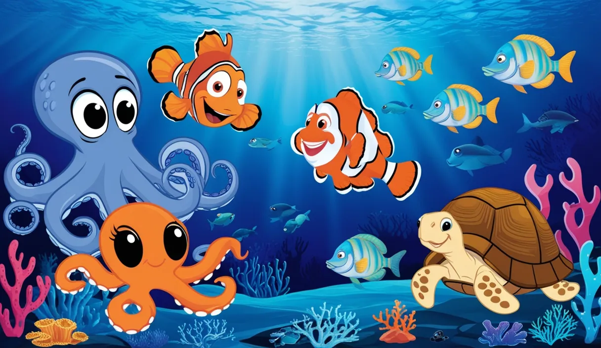 a group of sea animals swimming under the ocean