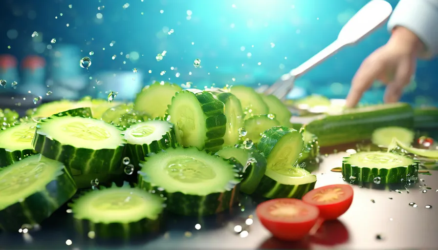 a person cutting cucumbers on a cutting board