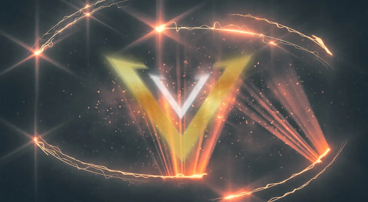 the v logo is shown with fireworks coming out of it