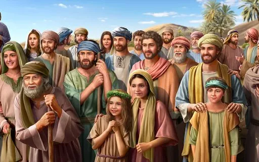 a painting of a group of people dressed in biblical clothing