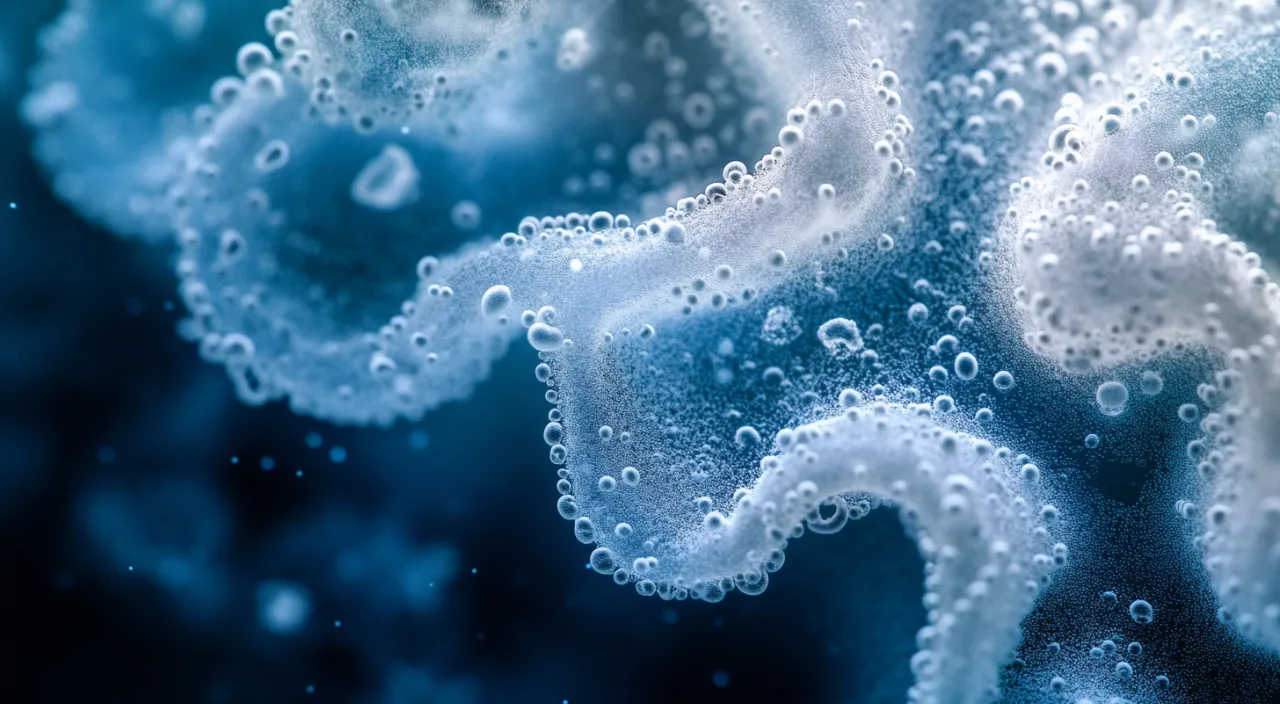 a close up of water bubbles on a blue background