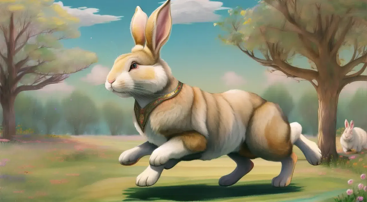 a painting of a rabbit running in a field, 3d animation