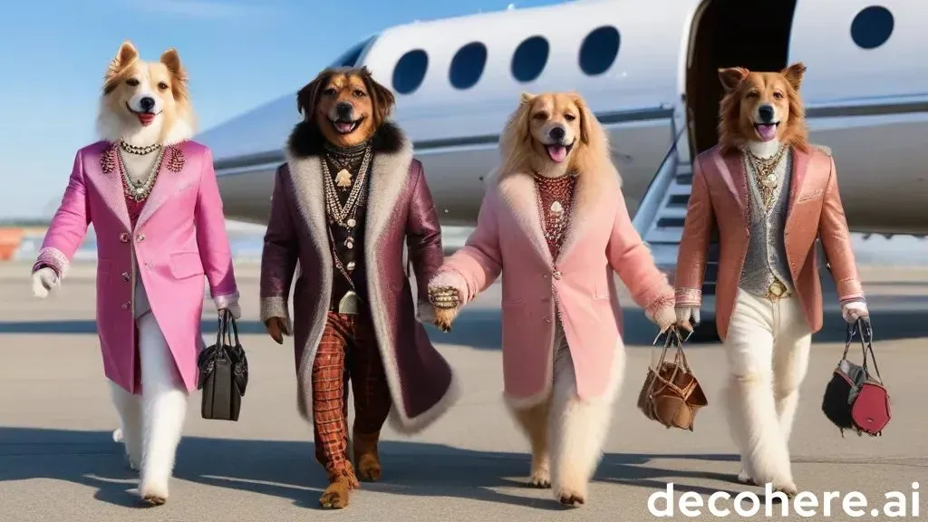 a group of three dogs walking down a runway