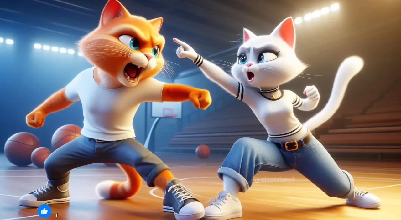 a couple of cats that are on a court