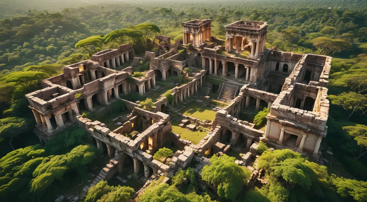 an aerial view of the ruins of a building