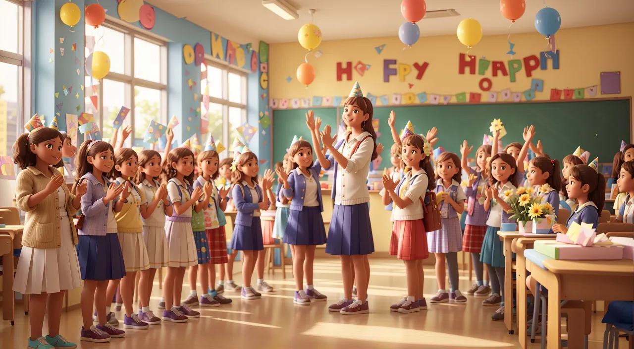 a group of children decorating the classroom moving hands very slowly and smiling slightly in a classroom. All looking fantastic. Classroom looking fantastic sunshine entering the classroom. 