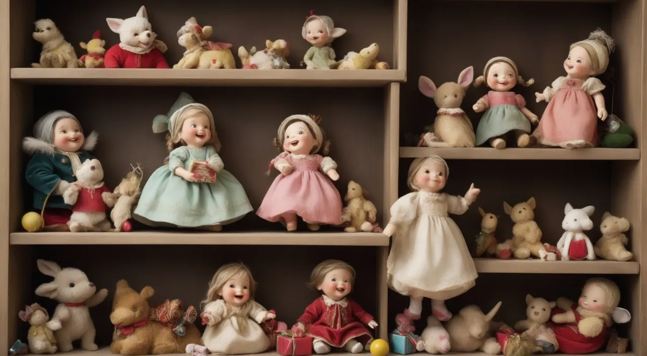 a shelf filled with lots of different types of laughing dolls