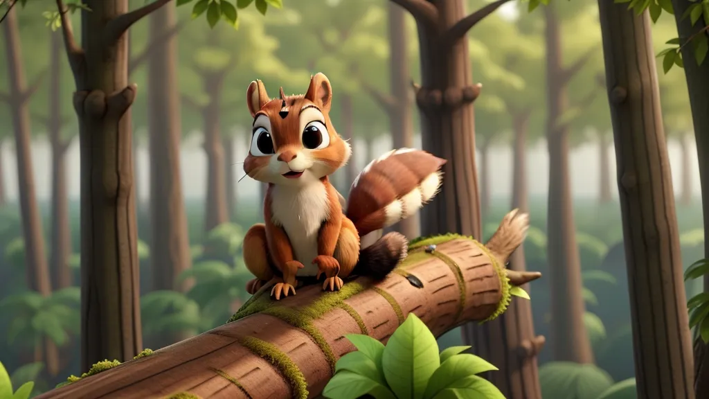 a squirrel sitting on top of a log in a forest