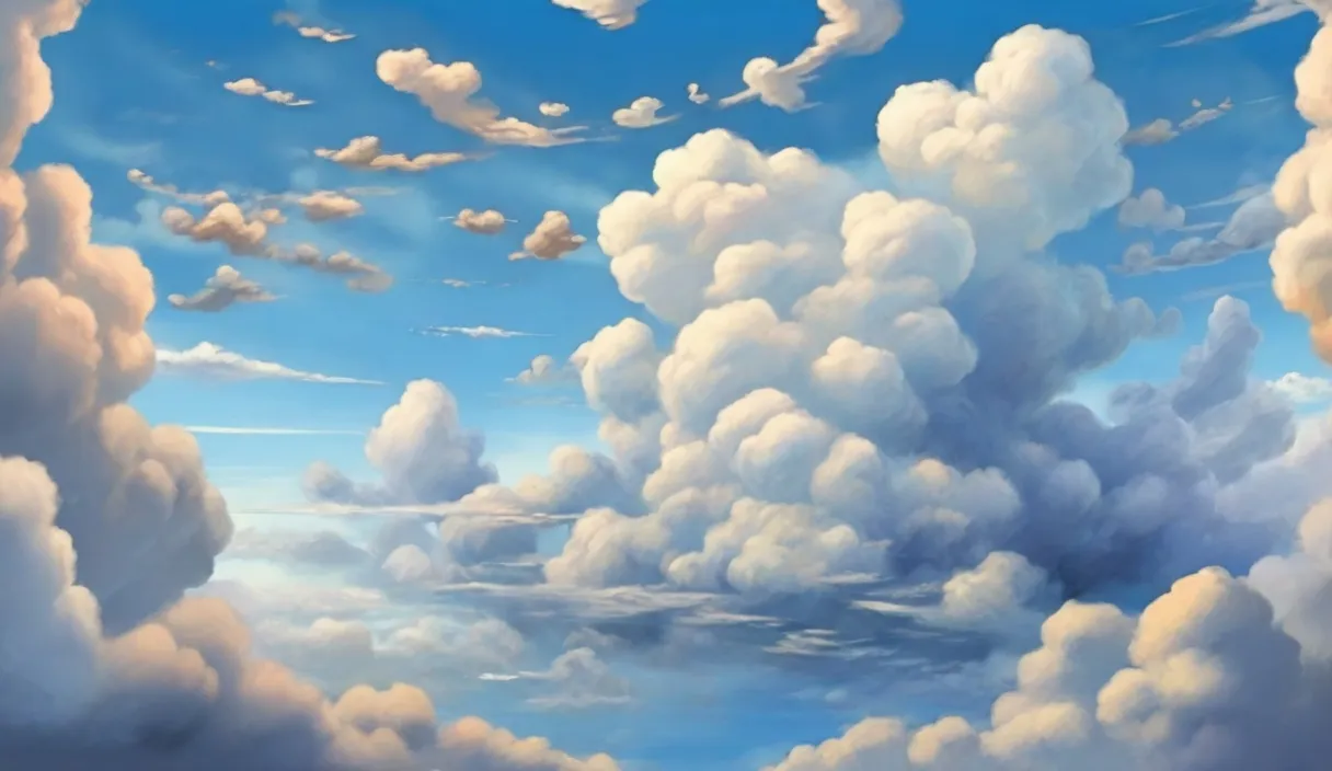 a painting of a sky filled with clouds.cartoon