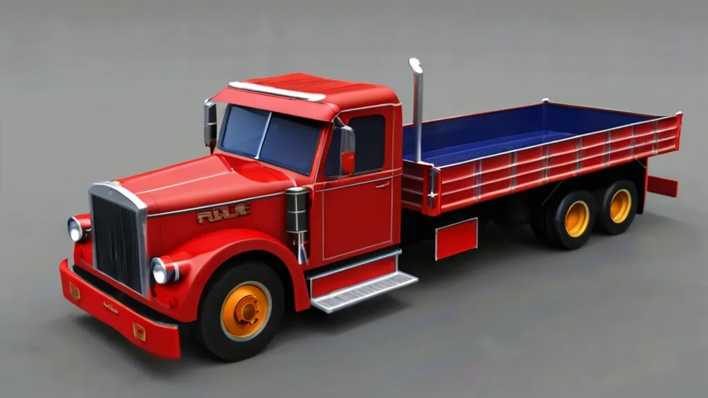 a 3d model of a red dump truck