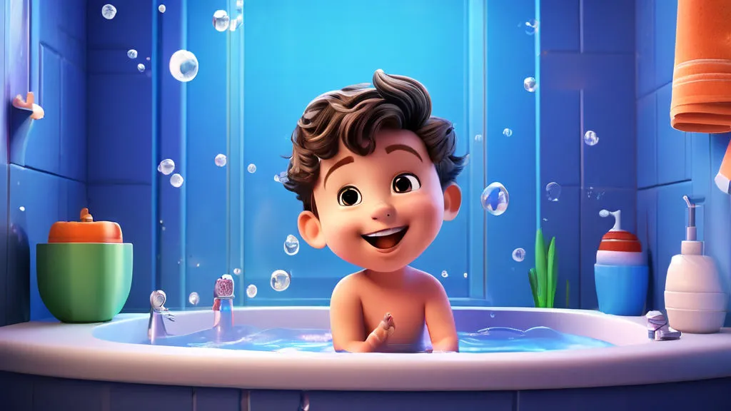 a cartoon boy in a bathtub with bubbles