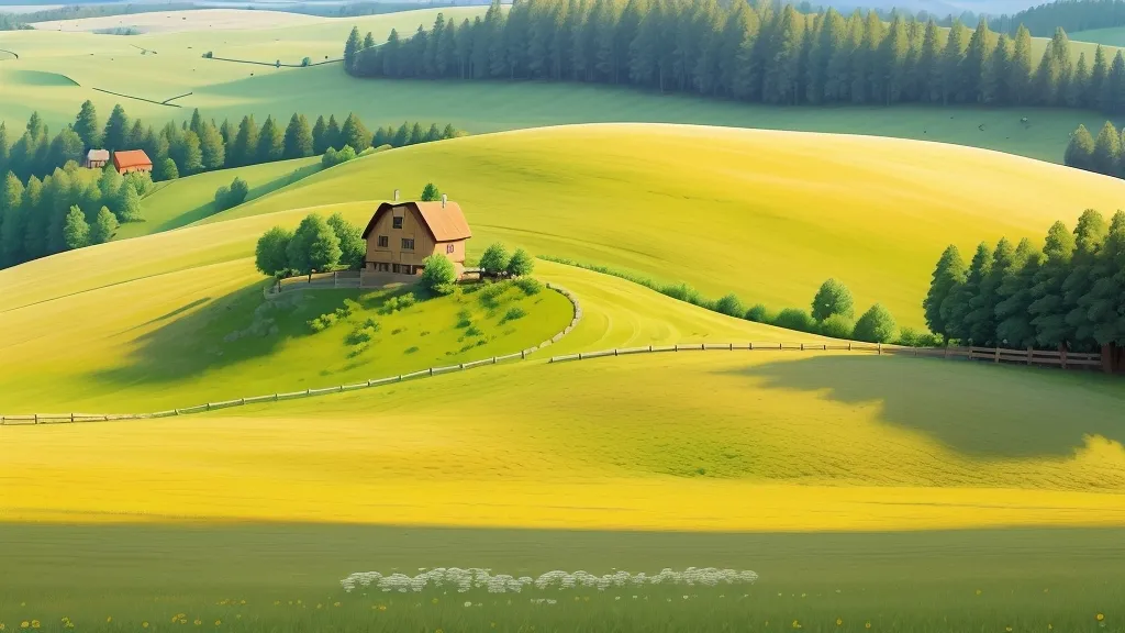 a painting of a house on a hill