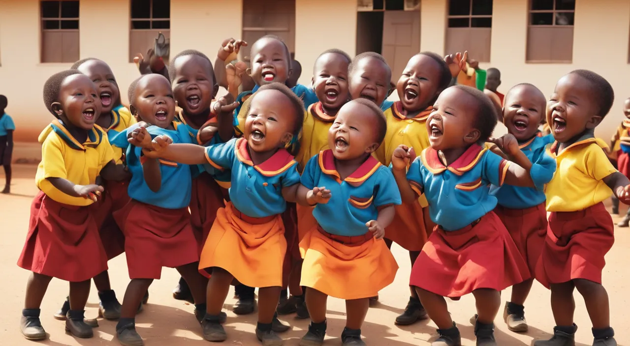 a group of young children standing next to each other