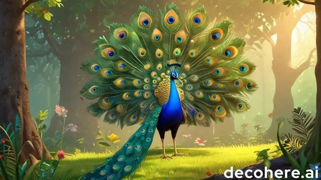 a painting of a peacock in a forest