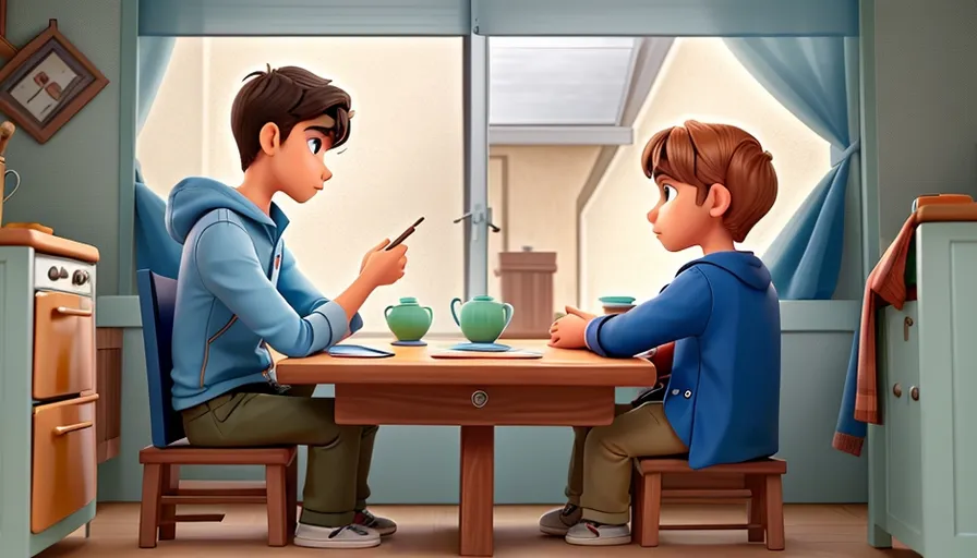 a couple of kids sitting at a table