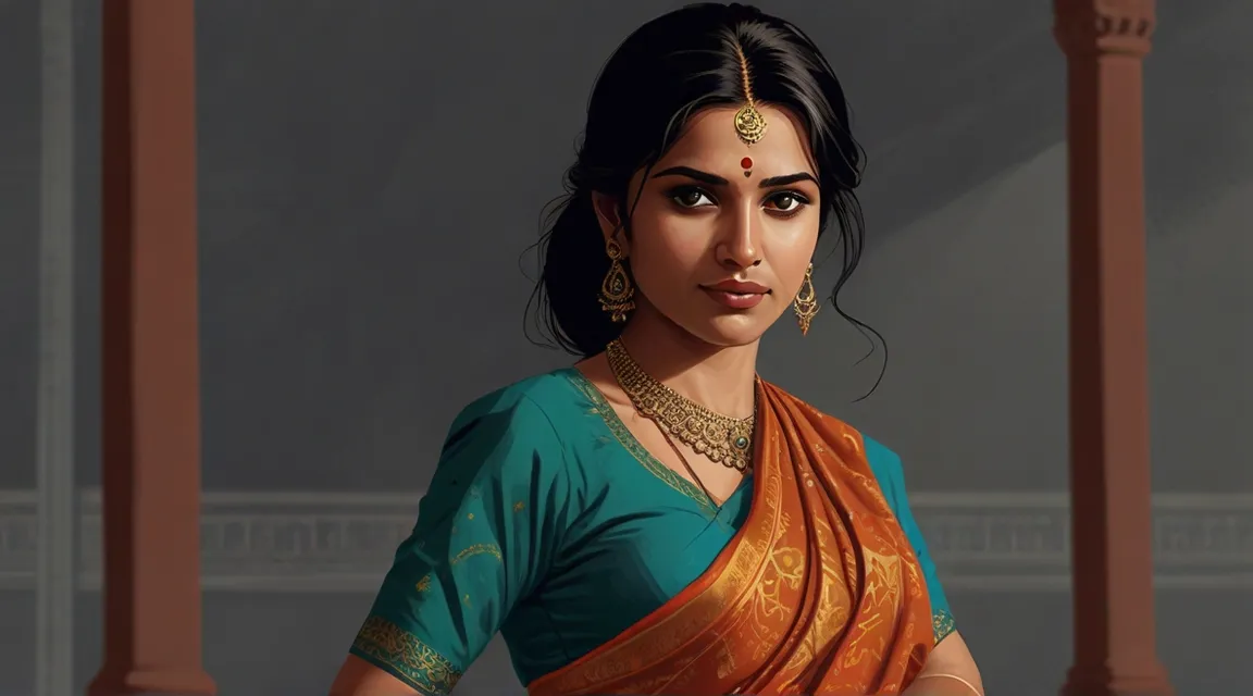 a woman in a green and orange sari