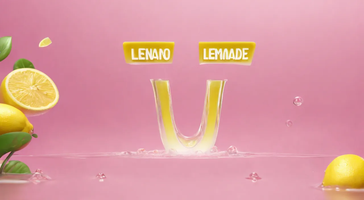 lemons and lemonade on a pink background with the word lemonade spelled in