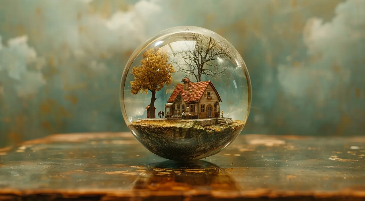 a glass ball with a house inside of it