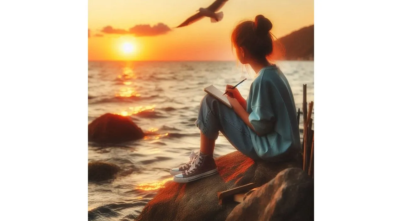 a person sitting on a rock near the ocean