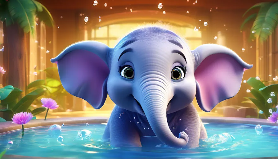 an elephant is in a pool of water