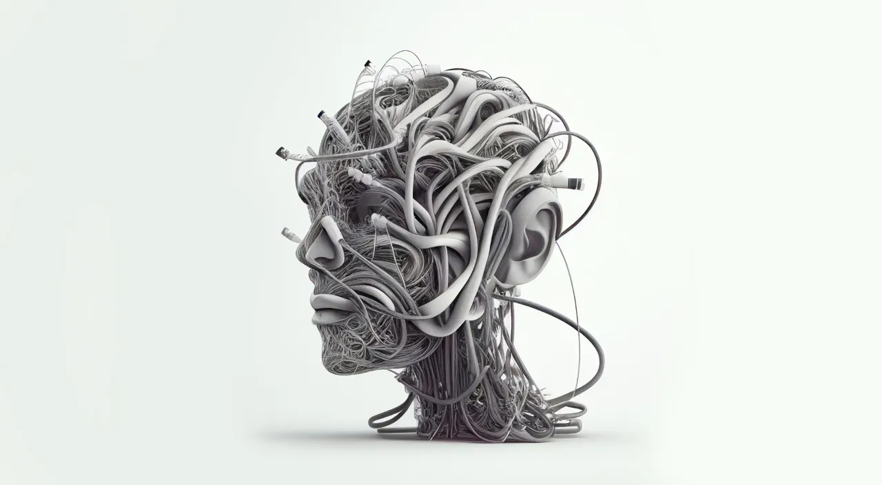 plastic human head made of wires and cables