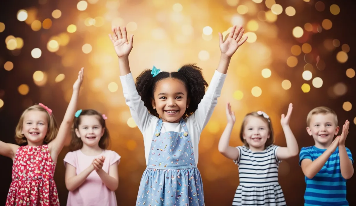 a group of little girls standing next to each other