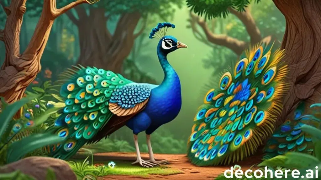 a painting of a peacock in a forest