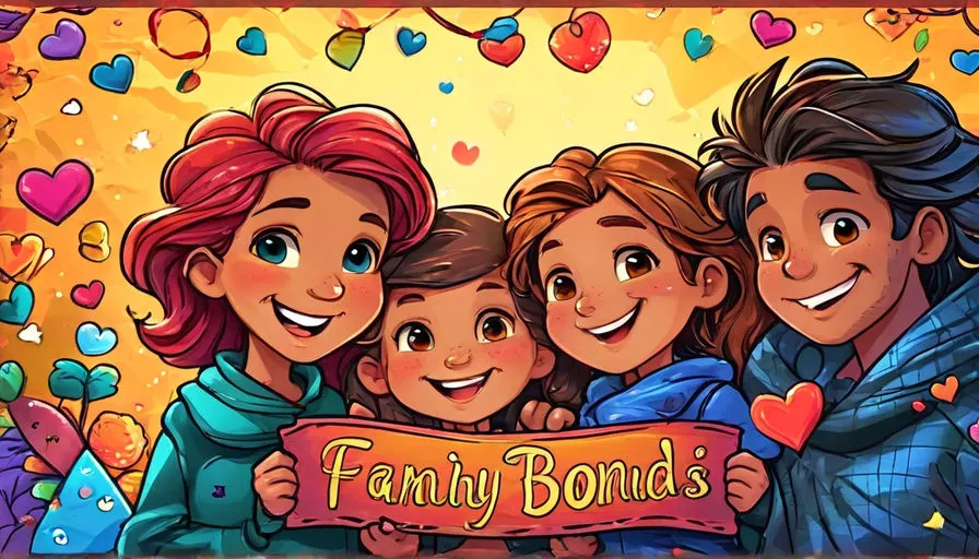 a family is holding a sign that says family bonds