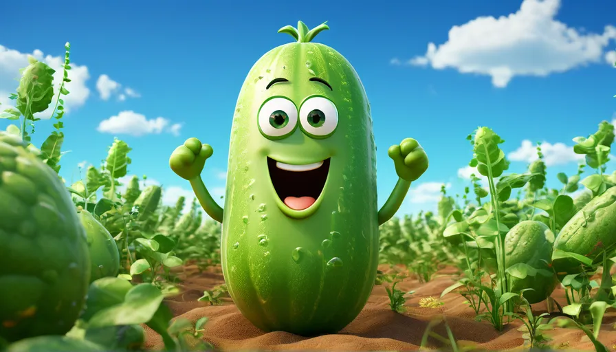 a green pickle standing in the middle of a field