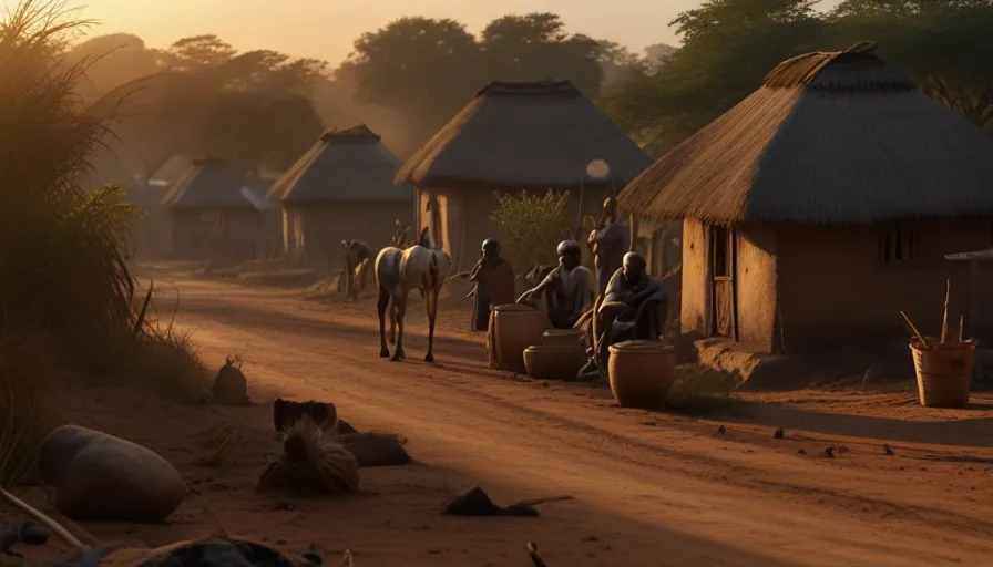 a group of people riding horses down a dirt road