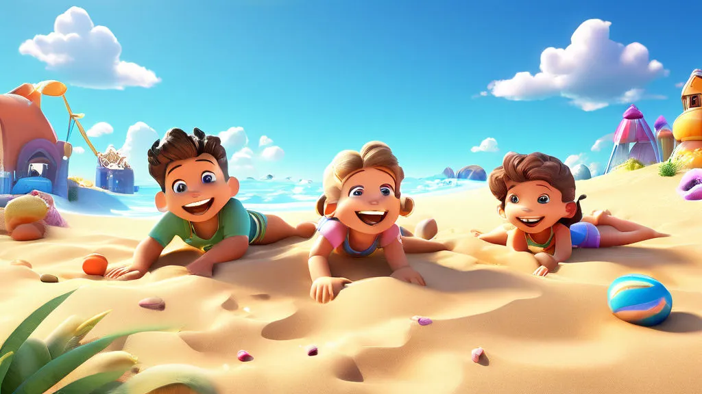 a group of children laying on top of a sandy beach