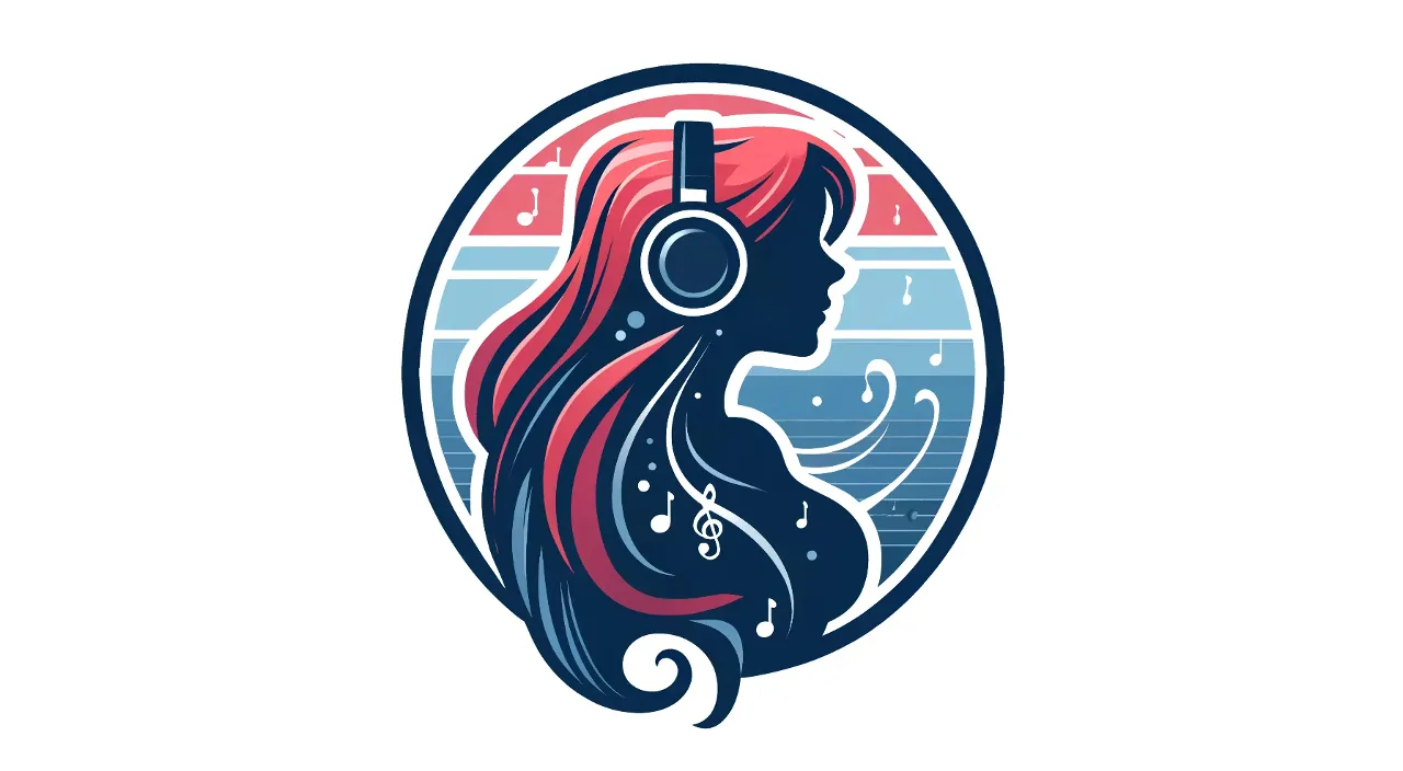 an artistic silhouette of woman with headphones an musical notes glowing 