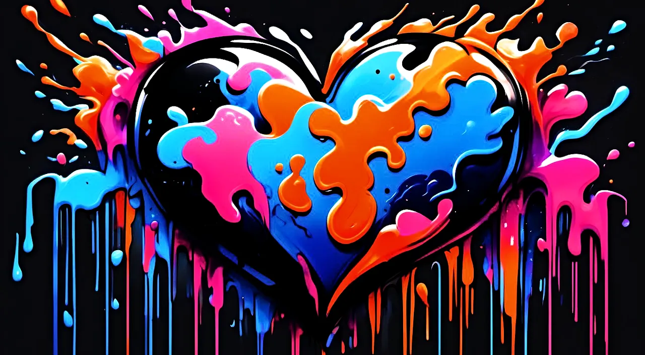 a heart with paint splattered all over it