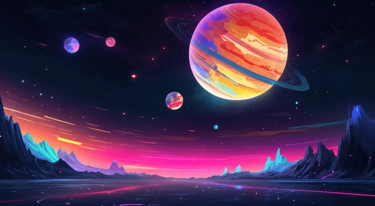 a painting of planets in the night sky