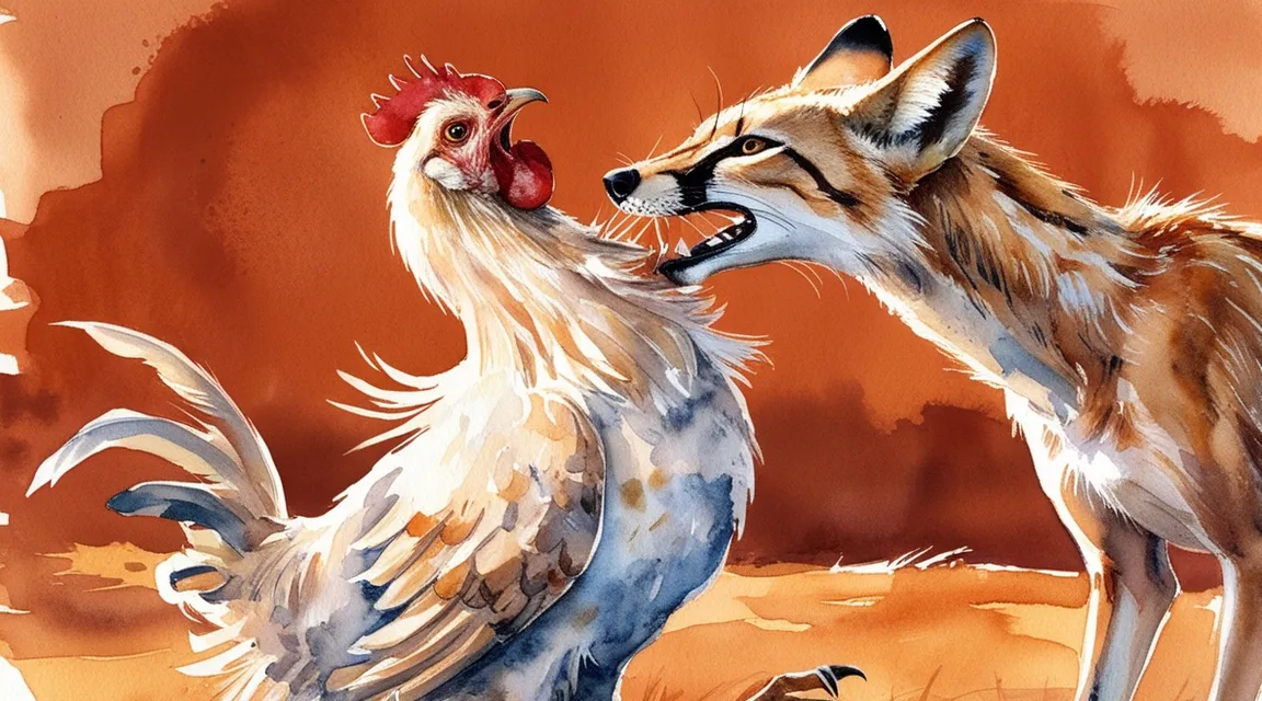 a painting of one chickens and a fox 3d videos