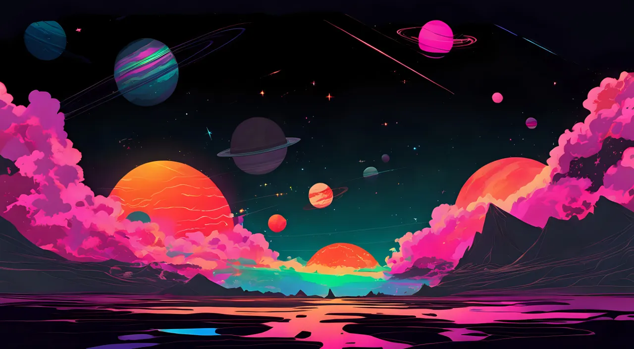 a painting of planets floating in the sky